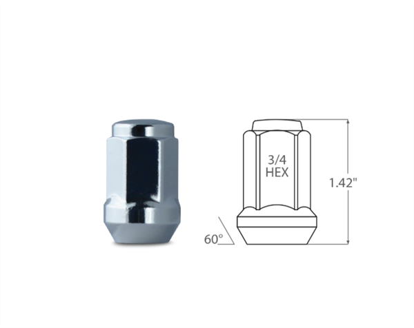 ACORN BULGE CLOSED END 7/16 IN. -20HR CHROME 3/4 IN. 1.42 IN,