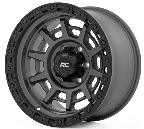Rough Country 85 Series Wheel | Simulated Beadlock | 17x9 | 6x5.5 | -12mm Cb 108 Gunmetal Gray/Blac