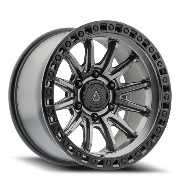 ARENA A103 MISSION 6 17x9 6X139.7 0MM CB 87.12 SATIN GUN METAL CENTER SATIN BLACK LIP