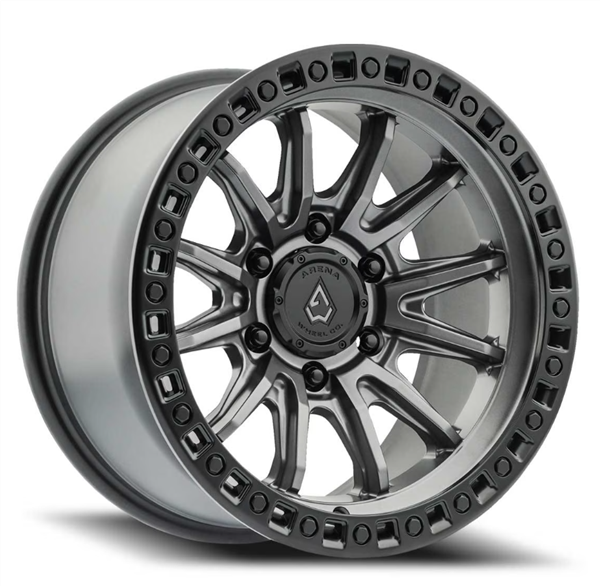 ARENA A103 MISSION 6 17x9 6X135 -12MM SATIN GUN METAL CENTER SATIN BLACK LIP