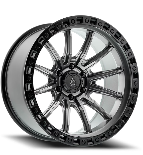 ARENA A103 MISSION 6 20x9 6X139.7 20MM SATIN GUN METAL CENTER SATIN BLACK LIP