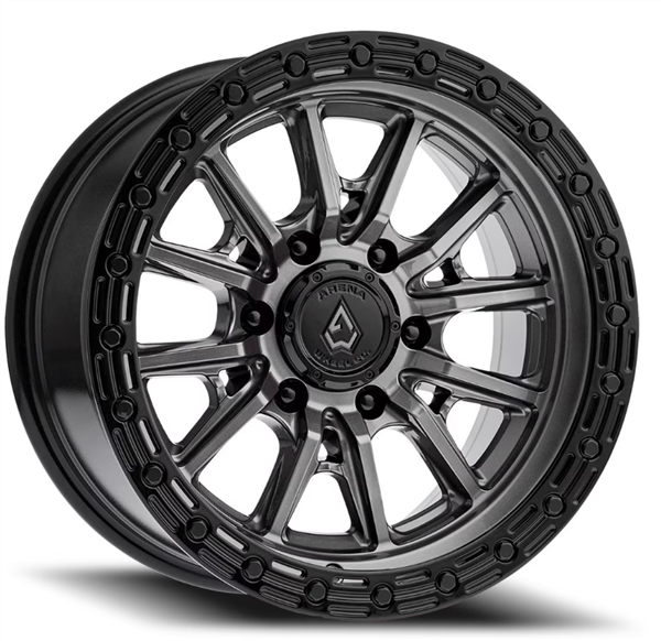 ARENA A106 TREK 6 17X9 6X135 -12MM GLOSSY GUN METAL CENTER GLOSSY BLACK LIP