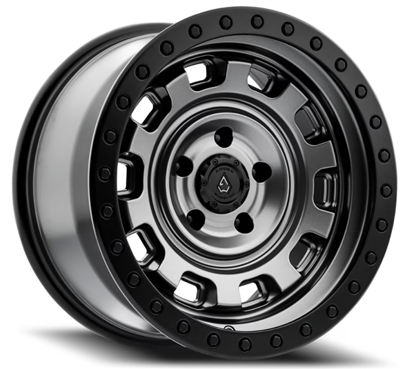 ARENA A112 GUNNER 17X9 5X127 -12MM SATIN GUN METAL CENTER SATIN BLACK LIP