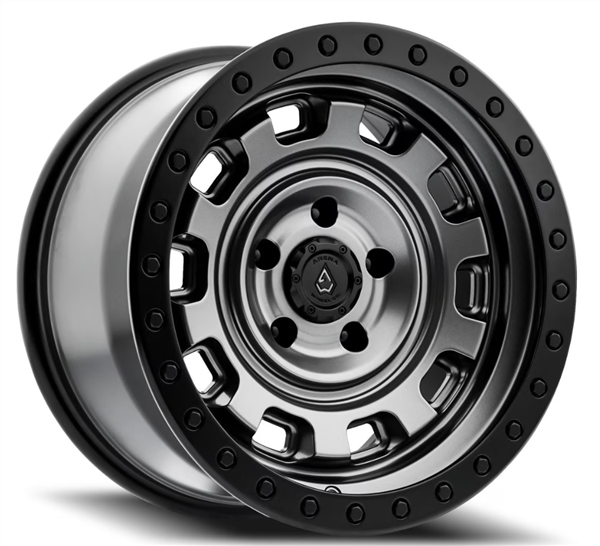 ARENA A112 GUNNER 17X9 6X139.7 -12MM SATIN GUN METAL CENTER SATIN BLACK LIP