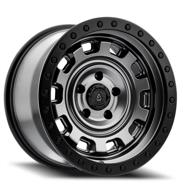 ARENA A112 GUNNER 17X9 6X139.7 0MM SATIN GUN METAL CENTER SATIN BLACK LIP