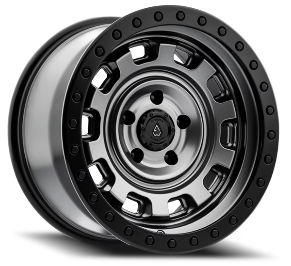 ARENA A112 GUNNER 17X9 6X135 -12MM SATIN GUN METAL CENTER SATIN BLACK LIP