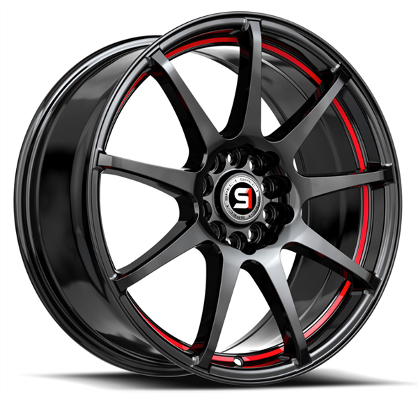Spec-1 SP-67 17x7.0 5x100 5x114.3 +42 Cb 73.1 Gloss Black & Red Line