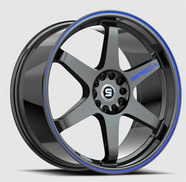 Spec-1 SPT-33 15x9.0 4x100 4x114.3 +15 Cb 73.1 Gloss Black & Blue Line