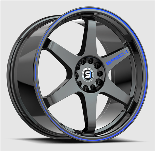 Spec-1 SPT-33 17x8.0 5x114.3 5x120 +38 Cb 73.1 Gloss Black & Blue Line