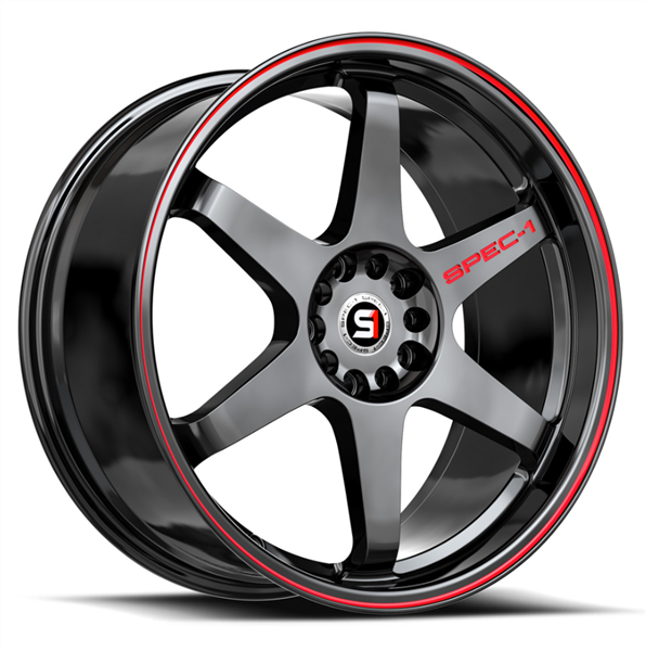 Spec-1 SPT-33 18x8.5 4x100 4x114.3 +38 Cb 73.1 Gloss Black & Red Line